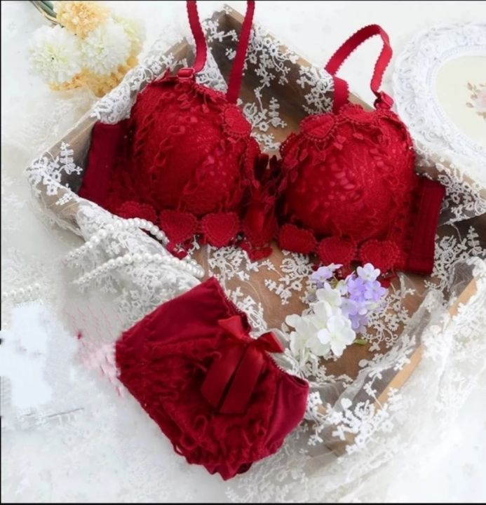 Women Push Up Bra and Panty Set Girl Floral Lace Underwear Set Underwire Brassiere