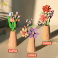 HUIQIBAO MOC Eternal Flower Bouquet with pot Micro Building Block Sunflower Rose Mini Model Brick Toy home Desk Decoration.