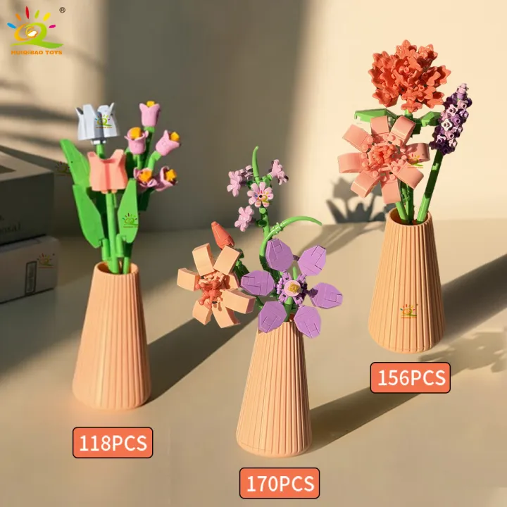 HUIQIBAO%20MOC%20Eternal%20Flower%20Bouquet%20with%20pot%20Micro%20Building%20Block%20Sunflower%20Rose%20Mini%20Model%20Brick%20Toy%20home%20Desk%20Decoration%20-%20Image%202
