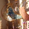 1/4pcs Moon Shaped Crystal Sun Catcher, Car Pendant, Magic Rainbow Hanging Wall Decoration, Fantasy Crystal Pendant, Rainbow.