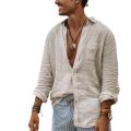 Men's casual long sleeve thin solid color lapel shirt.
