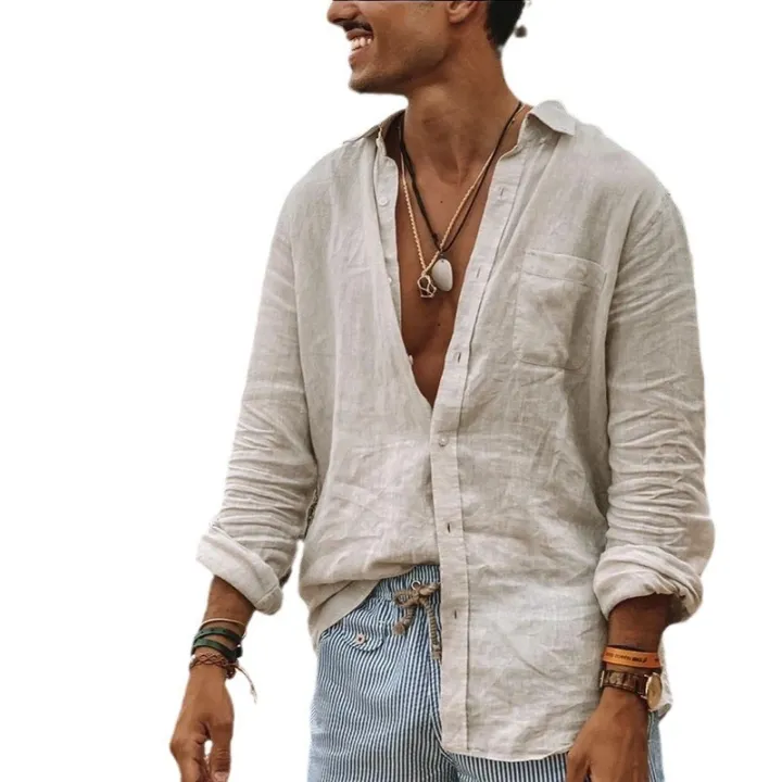 Men's%20casual%20long%20sleeve%20thin%20solid%20color%20lapel%20shirt%20-%20Image%202