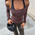 Women Casual Off Shoulder Long Sleeve Crop Tops Yoga Fitness T-shirt Solid Slim Fit Workout Gym Sports Training Pullovers Tees. 