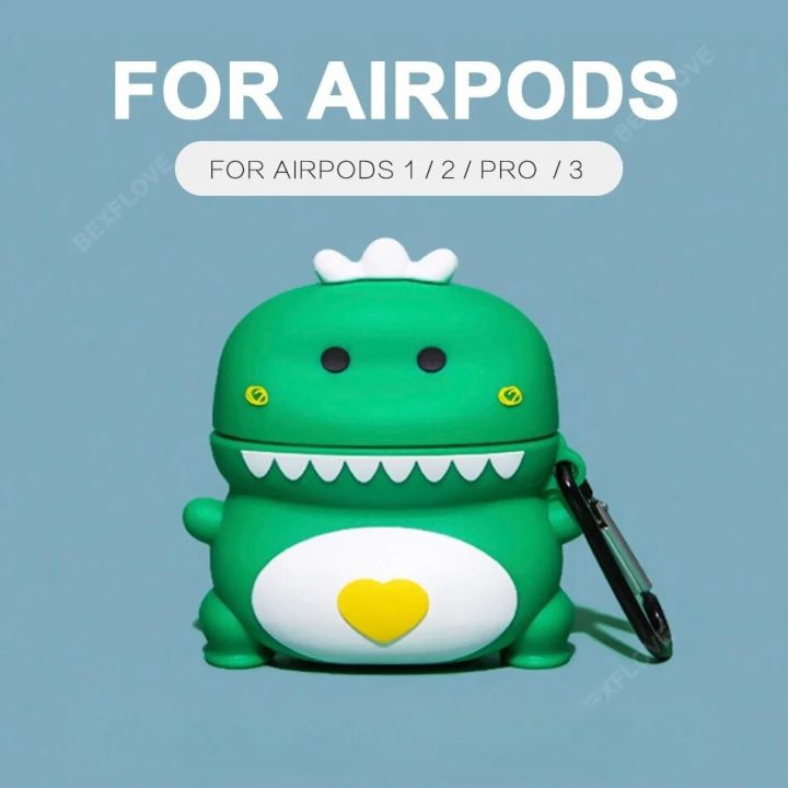 Cartoon Dinosaur Headphone Case For AirPods 1/2/3/Pro 3D Animal Earphone Case Wireless Charging Soft Cover Box Protective Bags