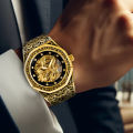 New Men's Watch Black Gold Steel Strip Business Style Mature Night Light Fully Automatic Golden Dragon Carving Mechanical Watch. 