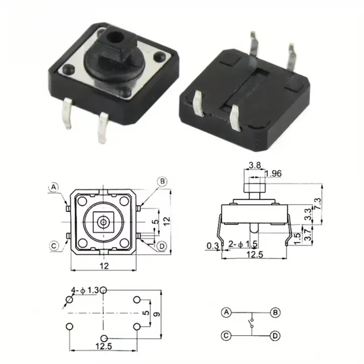 25Pcs%2012*12*7.3MM%20Micro%20Switch%20Button%20Switch%20Momentary%20Tactile%20Push%20Button%20Switchs%20Circular%205%20Colors%20Cap%20Kit%20DIY%20For%20Arduino%20-%20Image%205