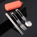 Picnic Cutlery Camping Utensil Easy Storage Foldable Design Safe And Secure Spoon Chopsticks Fork Set Stainless Steel.