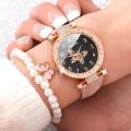 Pink Pearl Butterfly Watches for Women Fashion Rhinestone Casual Bracelet Watch Simple Female Clock Ladies Quartz Wristwatches. 