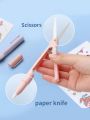 1pc Mini Portable Scissors Paper Cutter Knife 2 In 1 Multifunctional Pocket Pen Shape Scrapbooking Carving Cutting Art Tools. 