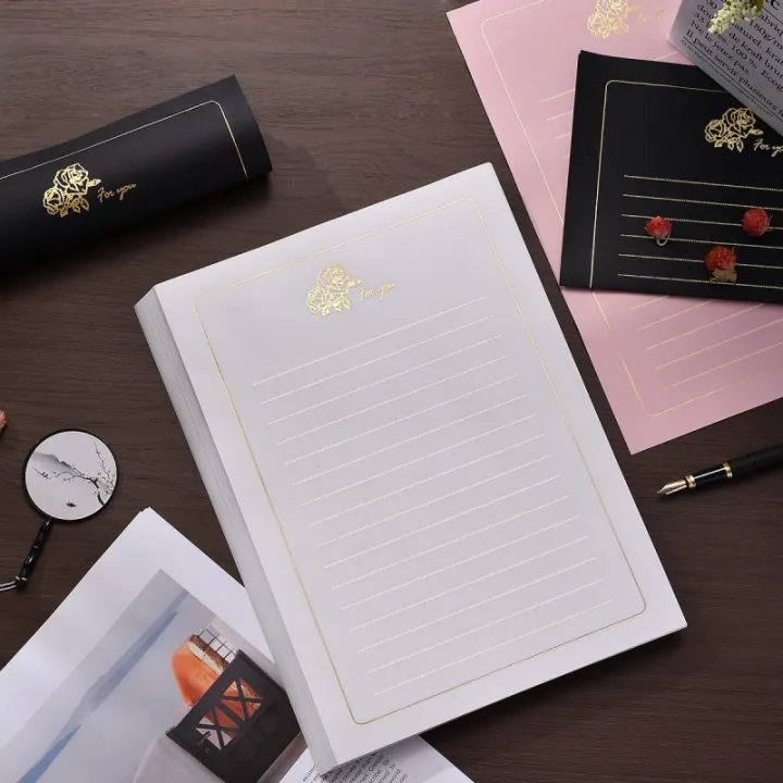 10pcs%20Simple%20Gold%20Rose%20Letterhead%EF%BC%8CHigh-end%20Gold%20Stamping%20Letter%20Paper%20Pink%20White%20Romantic%20Love%20Letter%20Paper%20Birthday%20Letterhead%20-%20Image%205