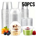 50PCS Disposable Plastic Cups With Lids Used For storing Ice Cream Dessert Jelly Plastic Cups Yogurt Pudding Fruit Containers.