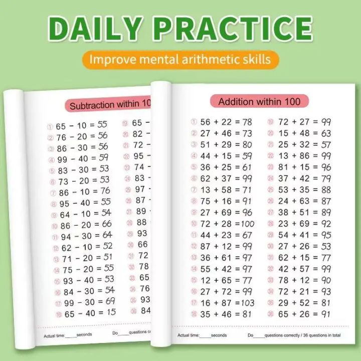 Addition and Subtraction Arithmetic Exercise Book Quick Calculation ...