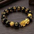 Feng Shui Black Obsidian Good Luck Bracelet with Pi Xiu Charm for Wealth and Prosperity. 