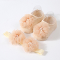 1Set Baby organza handmade dispensing knitted socks solid color baby breathable headband toddler socks. 
