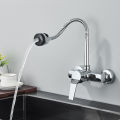 Wall Mounted Double Hole Kitchen Lead Free Hot and Cold Water Mixing Faucet Water Flow Spray Aerator 360 Degree Rotating Hose. 