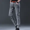 Casual Jeans Men's Straight Elastic Denim Pants Grey Versatile Fashion Brand Men's Long Cool. 