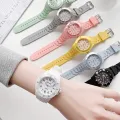 Kids Exam Watch Girls Boys Elementary School Waterproof Imitation Drop Macaron Little Fresh Sport Jelly Candy Color. 