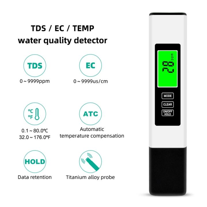 3 in 1 TDS Meter,  accurate Water Quality Tester with Back light Screen, TDS, EC and Temperature 0-9999 Ppm Portable Water Tester with aTC for Drinking Water, aquariums (Yellow)