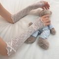 Lace Ruffle Y2k Gloves Fingerless Gloves Mittens JK Lolita Kawaii Women Mesh Fishnet Bowknot Black White Gloves UV Protection.