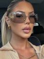 Retro Square Fashion Glasses Unisex Frameless 1 Pair Large Lens Multifunctional Beach Vacation Travel Accessory Stylish Eyewear. 