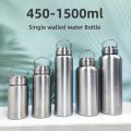 450-1500ml Stainless Steel Water Bottle Single Wall Bottle Large Capacity Big Mouth Flasks with Lid Cycling Drinkware Sports. 