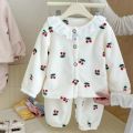 New Autumn Winter Childrens Polar Fleece Pajamas Set Warm Fleece Lined Cardigan for Girls with Lace Trim Peter Pan Collar. 