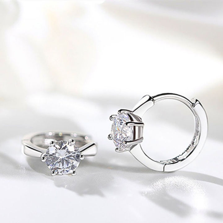 Huitan%20Simple%20Small%20Hoop%20Earring%20Inlaid%20Classic%206%20Prong%20Solitaire%20Shiny%20Zircon%20Elegant%20Accessories%20Daily%20Wearable%20Women%20Earrings%20-%20Image%205