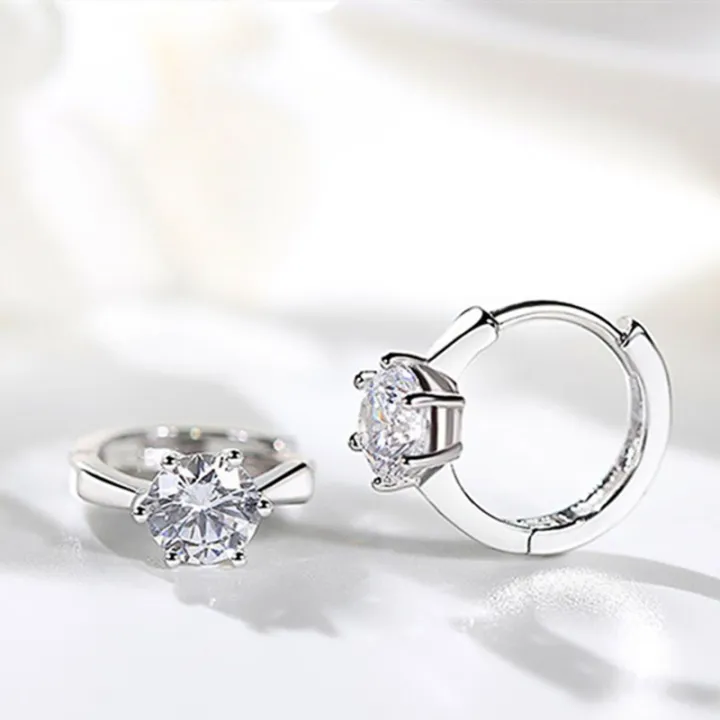 Huitan%20Simple%20Small%20Hoop%20Earring%20Inlaid%20Classic%206%20Prong%20Solitaire%20Shiny%20Zircon%20Elegant%20Accessories%20Daily%20Wearable%20Women%20Earrings%20-%20Image%205