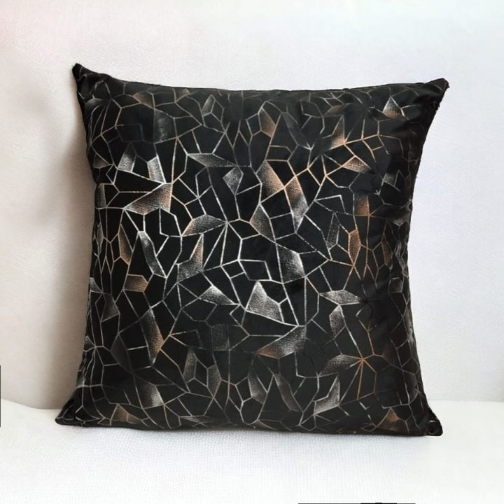 16x16 Geometric Glitter Velvet Cushion Cover with Silk Back and Side Zipper for Sofa Decor