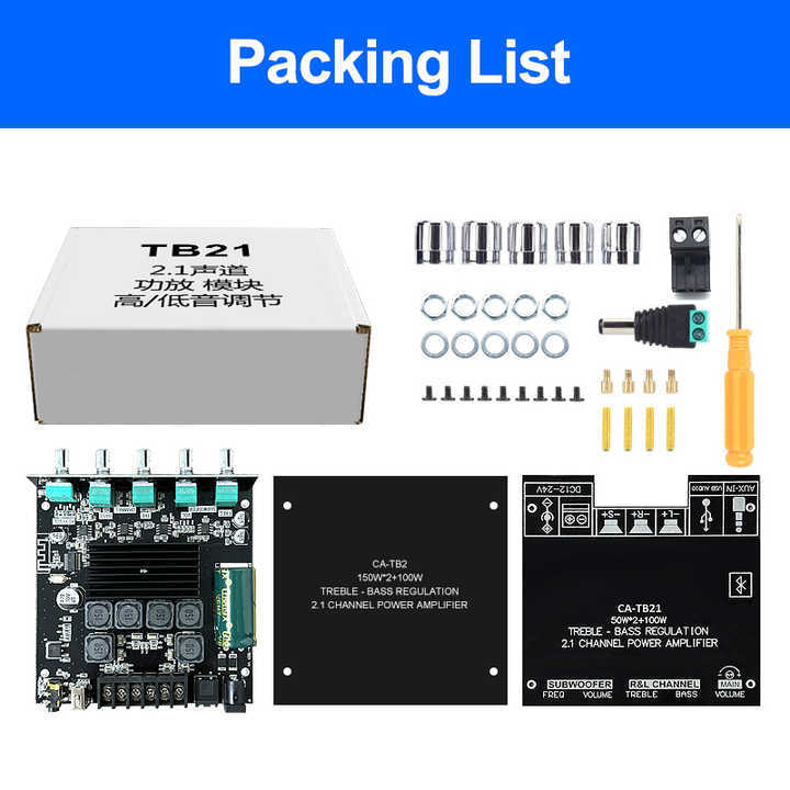 CA-TB21 2.1Channel BT Amplifier Board Original TPA3116D2 Chip 2x50W+100W HIFI Audio Power Amplifier Board ZK-TB21