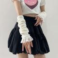 1Pair Fingerless Long Wrist Gloves Arm Warmers False Sleeves Knitted Gloves Finger Sleeves Cover Black White Half Finger Gloves.