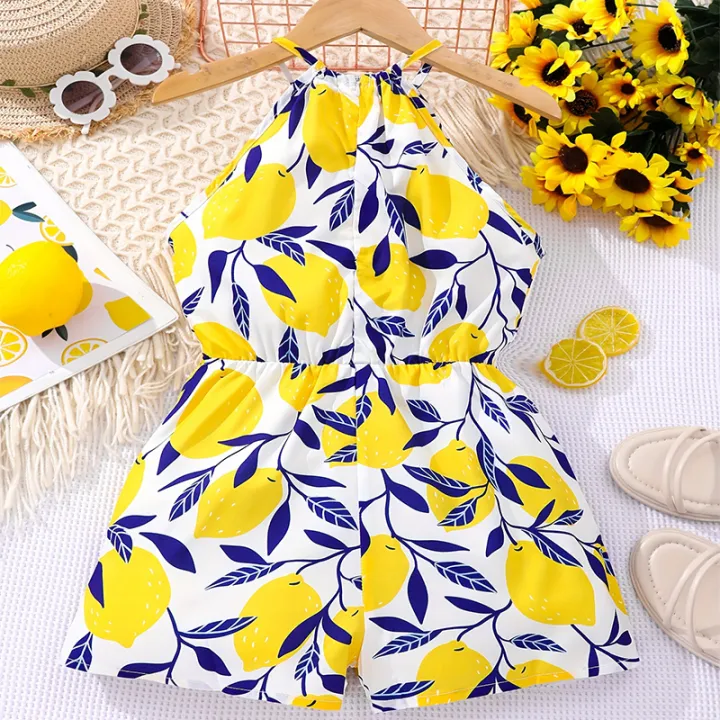 Summer%20Girls%20And%20Girls%20Cool%20And%20Breathable%20Cute%20Hanging%20Neck%20One%20Piece%20Printed%20Shorts%20Princess%20Daily%20Leisure%20Party%20Clothing%20-%20Image%202