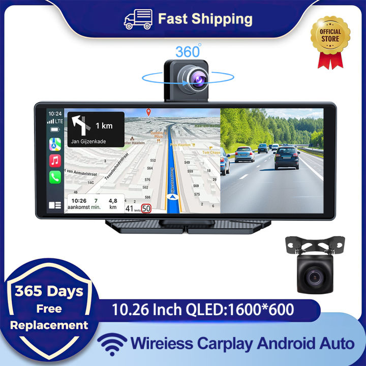 Universal 10.26" Car Intelligent 4K 360° Rotatio Car DVR Dash Cam Wireless CarPlay & Android Auto Bluetooth WIFI Rear Reversing
