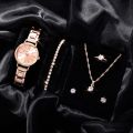 6 PCS New Luxury Love Rhinestone Jewelry Ladies Ring Necklace Earrings Bracelet Set Simple Digital Steel Strap Quartz Watch. 