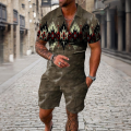 Zipper Polo Shirt Suit Shorts 2 Pcs Set Holiday Summer New Men 3D Printed Beach Style Streetwear Casual Clothing Oversize. 