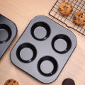 4 Holes Non-Stick Cupcake Baking Tray Carbon Steel Muffin Pan Cake Mould Egg Tart Baking Mold Round Biscuit Pan Kitchen Bakeware.