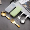 A Pair Stainless Steel Spoon Fork Cutlery Set Harmless Short Handled Round Spoon Fold Portable Dessert Bento Travel Outdoor Camp. 