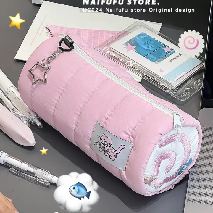INS Large Capacity Pink Pen Bag Creative Soft Touch Pencil Case Stationery Storage Organizer Creative Students