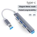 3.0 Type C 4 Port Hub Extensions USB Cable for Laptop and Smartphone.