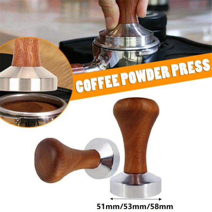 51mm/53mm/58mm Espresso Coffee Tamper Aluminum Coffee Distributor Leveler Tool Bean Press Hammer with Wooden Handle
