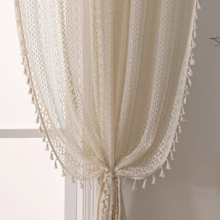 1PC Japanese Boho Style Voile Tulle Curtains for The Living Room Rod ...