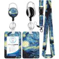 ID badge clip, belt clip with lanyard and retractable badge reel, art night painting keychain lanyard clip. 