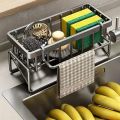 Sponge Holder for Kitchen Sink, Plastic Auto Draining Kitchen Sink Organizer, Sink Caddy with Removable Brush Holder. 