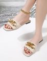 Women Chain Decor Slide Sandals, Fashion Summer Flat Sandals. 