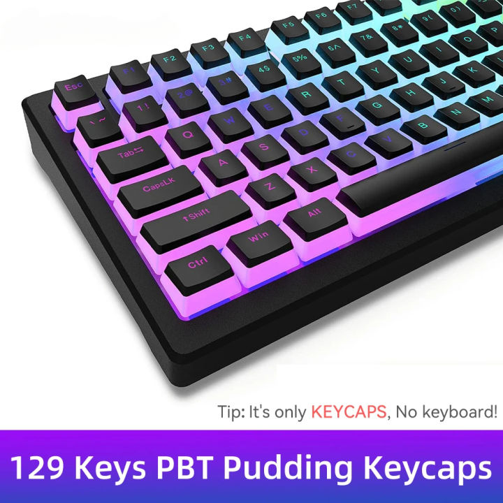 Pudding Keycaops New Pudding PBT Keycaps 129 Keys Double Shot Translucent for 60% 80% ...