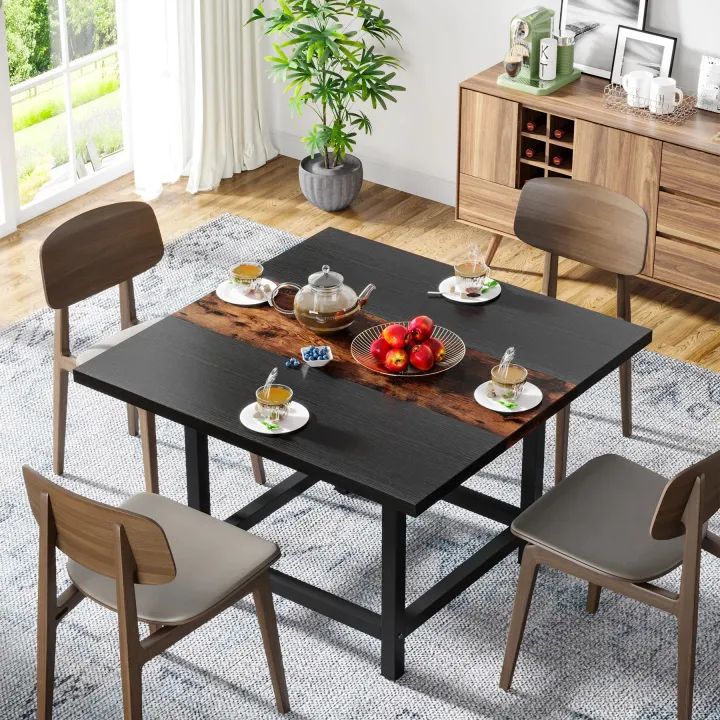 Dining Table, Rustic Square Kitchen Table for 4 Person, Customizable(Customized)
