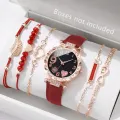 6PCS Set Watch For Women Luxury Leather Analog Ladies Quartz Wrist Watch Fashion Bracelet Watch Set Female Relogio Feminino. 