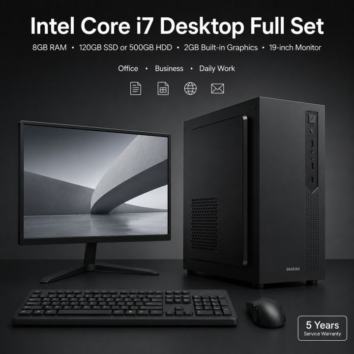 Intel Core i7 RAM 8GB SSD 120GB OR HDD 500GB Graphics 2GB built in and Monitor19" Gaming PC Windows 10 64 Bit NEW Desktop Computer Full Set