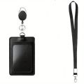 ID card case PU leather ID card holder with 1 transparent ID window, detachable neck strap and extendable carabiner keychain. 