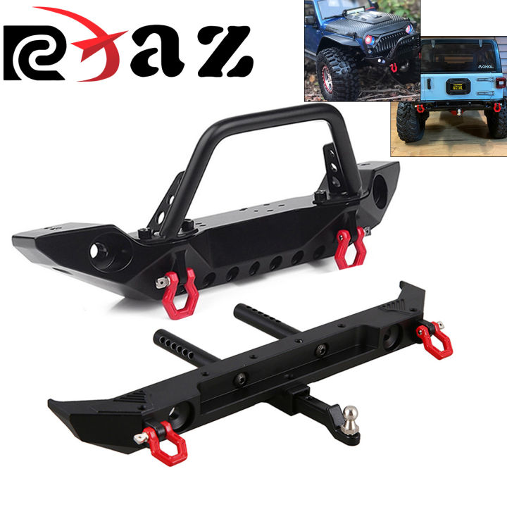 RCXAZ Metal Front Bumper and Rear Bumper with LED Lights for 1/10 RC Tracked Axial SCX10 III AXI03007 TRX-4 Upgrade